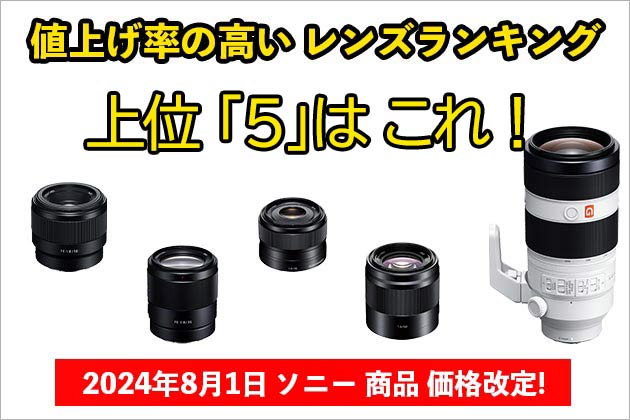 8月1日 ソニー価格改定 値上げ率の高いレンズランキング 上位５本はこれ