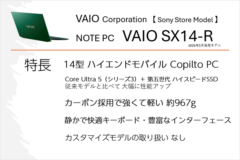 VAIO SX14-R 2026年モデルの特長