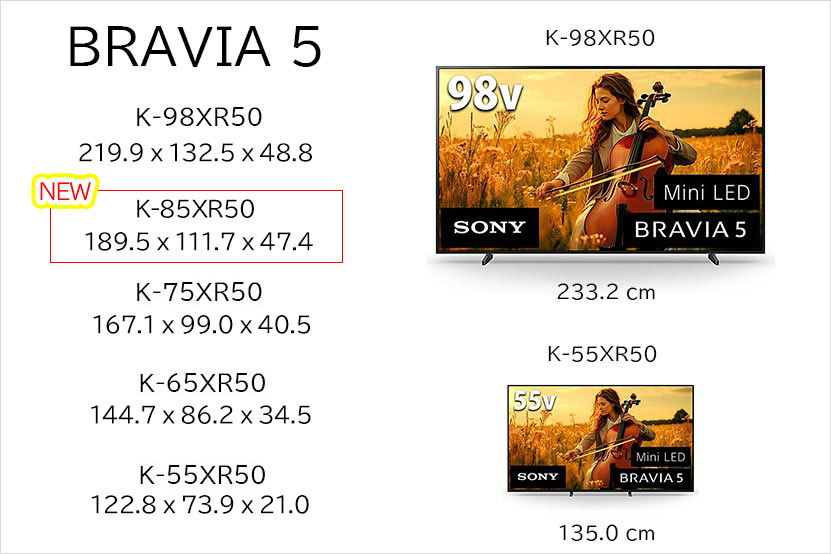 ソニー 液晶テレビ BRAVIA 5 85型 全5モデルでのラインナップ
