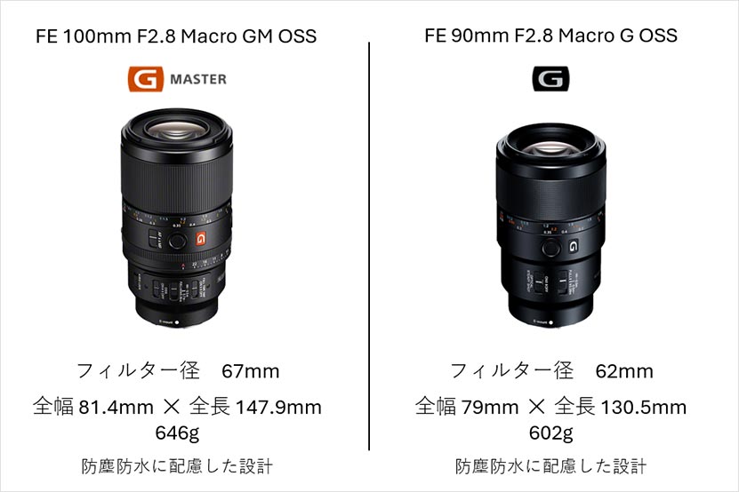 GMマクロ と Gマクロ 大きさ・重さ比較 画像